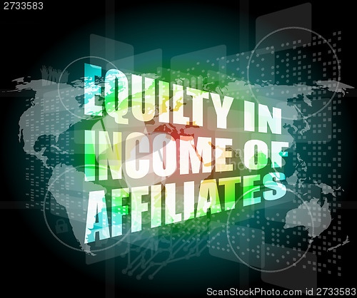 Image of equilty in income of affiliates words on digital screen