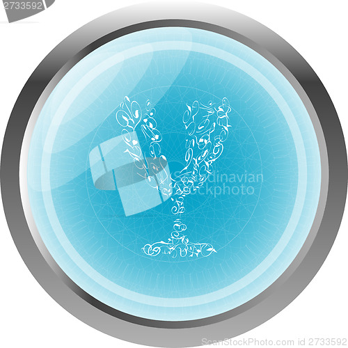 Image of Champagne cup icon on internet button isolated on white