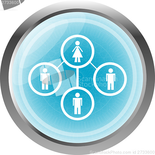 Image of icon button with network of woman inside, isolated on white