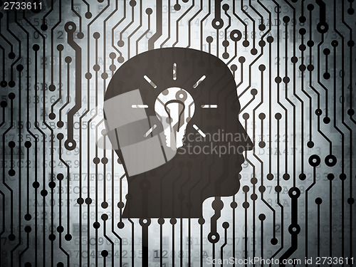 Image of Finance concept: circuit board with Head With Light Bulb