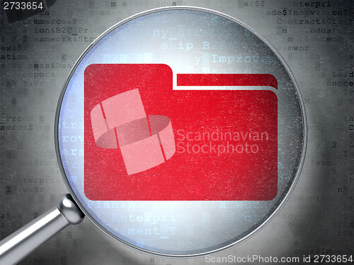 Image of Finance concept: Folder with optical glass on digital background