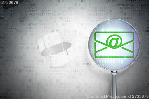 Image of Finance concept:  Email with optical glass on digital background