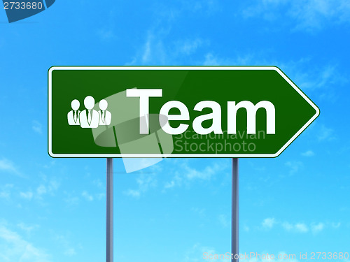 Image of Team and Business People on road sign
