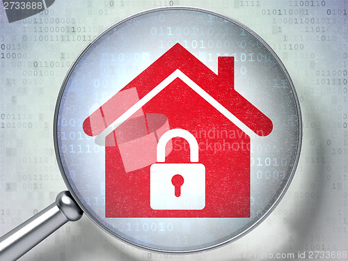 Image of Protection concept: Home with optical glass on digital