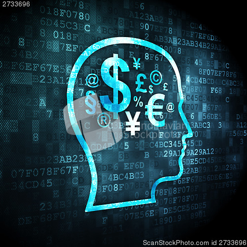 Image of Education concept: Head With Finance Symbol on digital