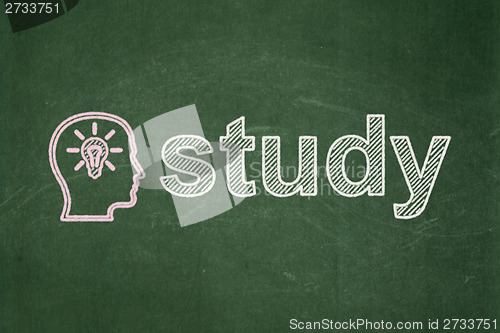 Image of Education concept: Head With Lightbulb and Study on chalkboard background
