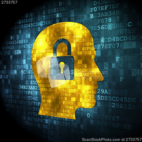 Image of Business concept: Head With Padlock on digital background