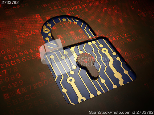 Image of Data concept: Closed Padlock on digital screen background