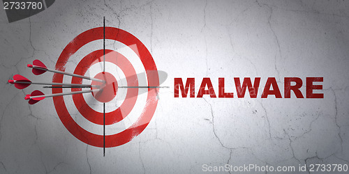 Image of Safety concept: target and Malware on wall background