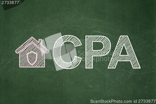 Image of Business concept: Home and CPA on chalkboard background