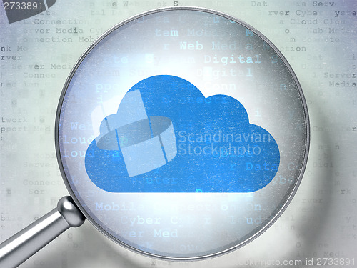 Image of Cloud networking concept: Cloud with optical glass on digital background
