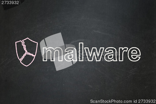 Image of Safety concept: Broken Shield and Malware on chalkboard