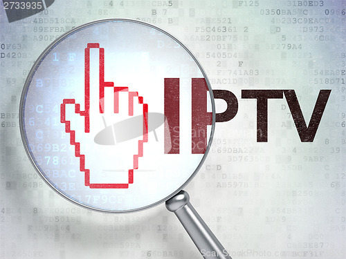 Image of Web design concept: Mouse Cursor and IPTV with optical glass