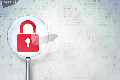 Image of Data concept:  Closed Padlock with optical glass on digital