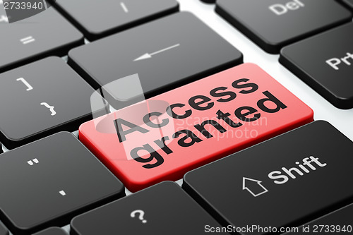 Image of Safety concept: Access Granted on computer keyboard background