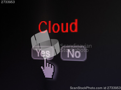 Image of Cloud networking concept: Cloud on digital computer screen