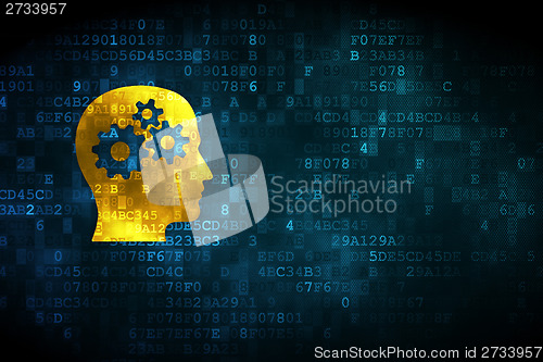 Image of Data concept: Head With Gears on digital background