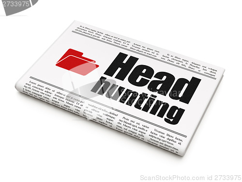 Image of Finance concept: newspaper with Head Hunting and Folder