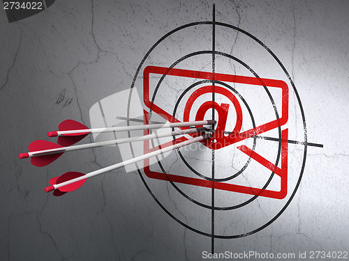 Image of Finance concept: arrows in Email target on wall background