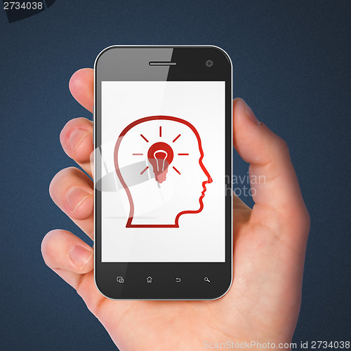 Image of Marketing concept: Head With Lightbulb on smartphone