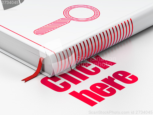 Image of Web development concept: book Search, Click Here on white