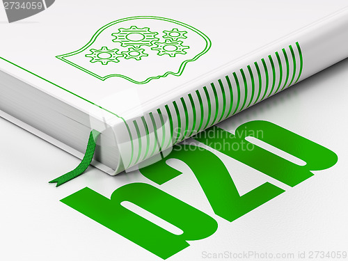 Image of Finance concept: book Head With Gears, B2b on white background