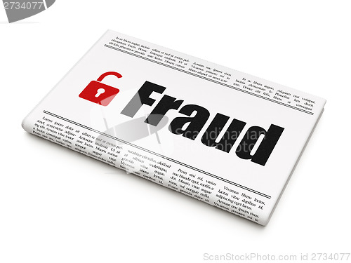 Image of Safety concept: newspaper with Fraud and Opened Padlock