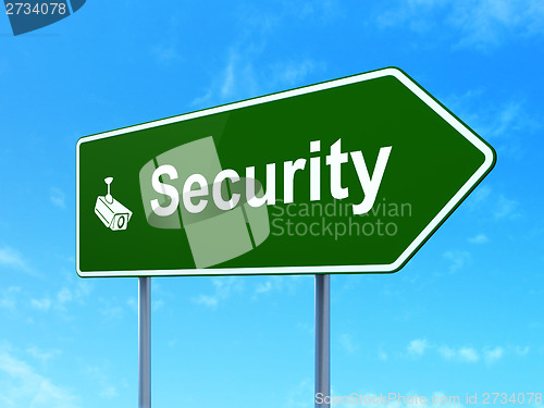 Image of Privacy concept: Security and Cctv Camera on road sign