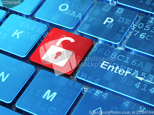Image of Information concept: Opened Padlock on keyboard background