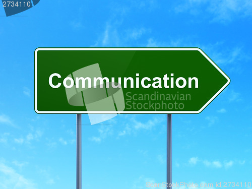 Image of Marketing concept: Communication on road sign background
