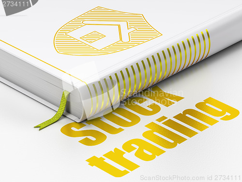 Image of Finance concept: book Shield, Stock Trading on white background