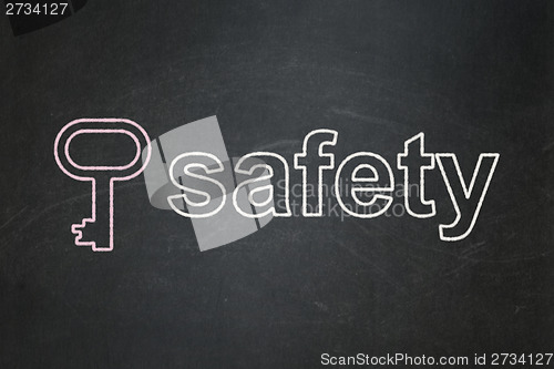 Image of Privacy concept: Key and Safety on chalkboard background
