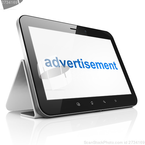 Image of Advertising concept: Advertisement on tablet pc computer