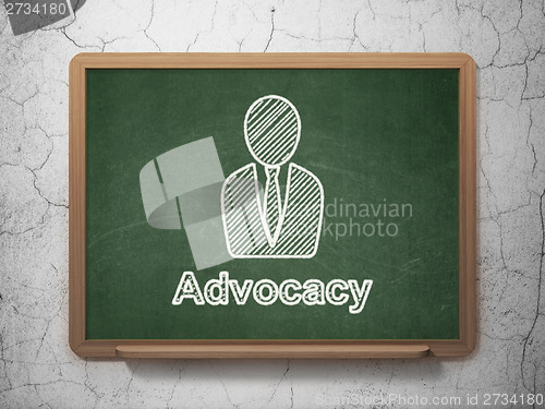 Image of Law concept: Business Man and Advocacy on chalkboard background