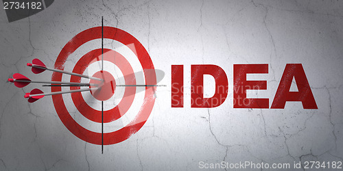 Image of Marketing concept: target and Idea on wall background