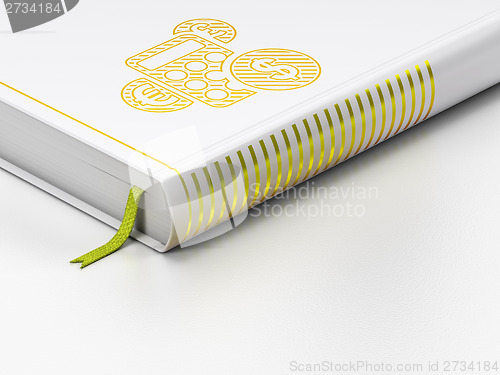 Image of Marketing concept: closed book, Calculator on white background