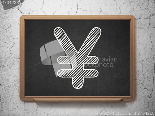 Image of Currency concept: Yen on chalkboard background