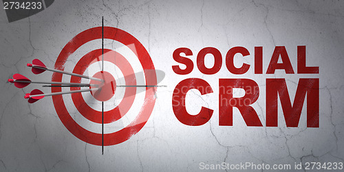 Image of Business concept: target and Social CRM on wall background