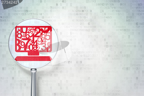 Image of Education concept:  Computer Pc with optical glass on digital