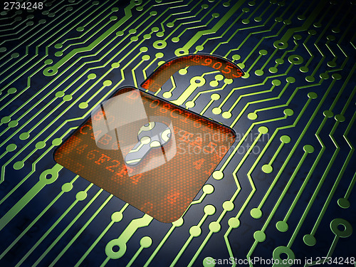 Image of Information concept: Opened Padlock on circuit board background