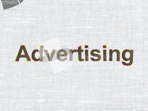 Image of Marketing concept: Advertising on fabric texture background