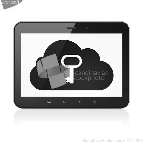 Image of Cloud networking concept: Cloud With Key on tablet pc computer