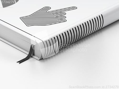 Image of Social media concept: closed book, Mouse Cursor on white