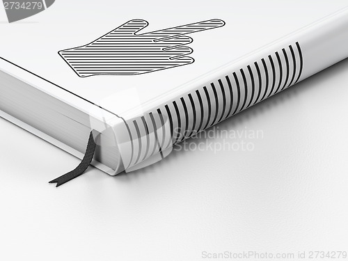 Image of Social media concept: closed book, Mouse Cursor on white