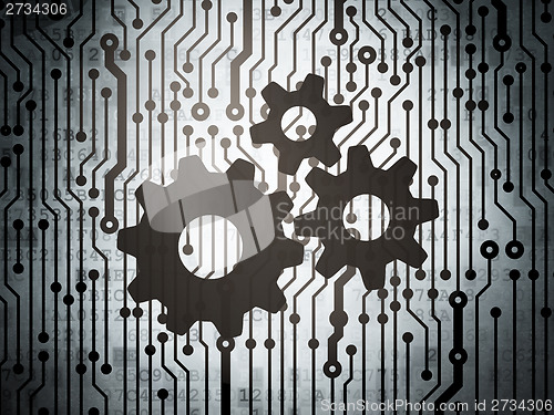 Image of Advertising concept: circuit board with Gears