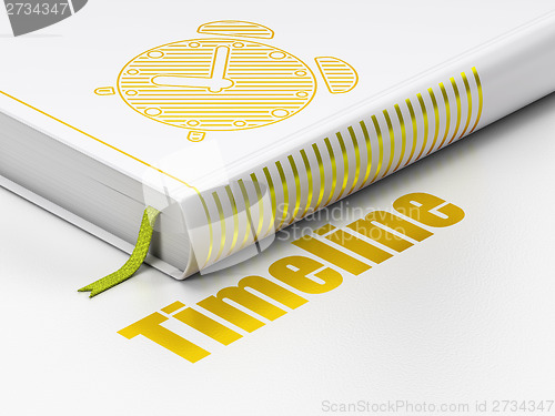 Image of Timeline concept: book Alarm Clock, Timeline on white background