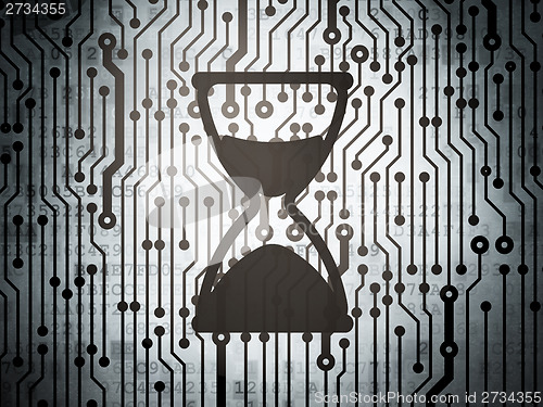 Image of Time concept: circuit board with Hourglass