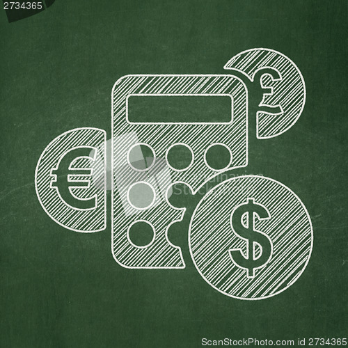 Image of News concept: Calculator on chalkboard background