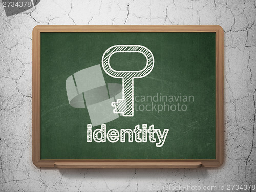 Image of Safety concept: Key and Identity on chalkboard background