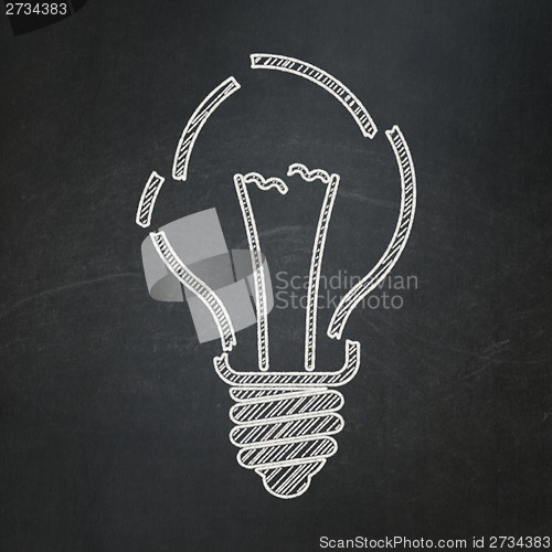 Image of Business concept: Light Bulb on chalkboard background